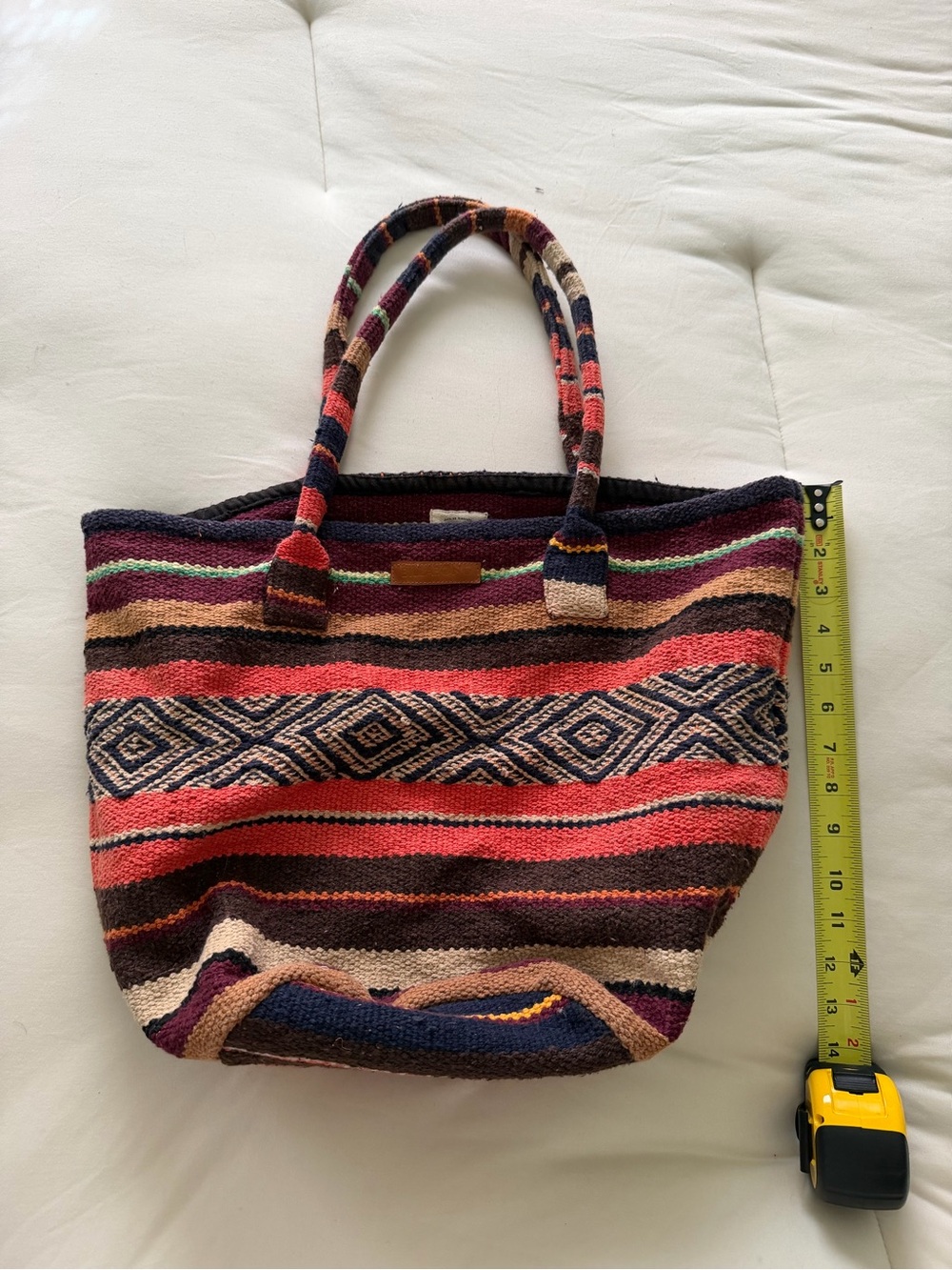 Billabong Striped Woven Tote in Coral, Navy & Tan